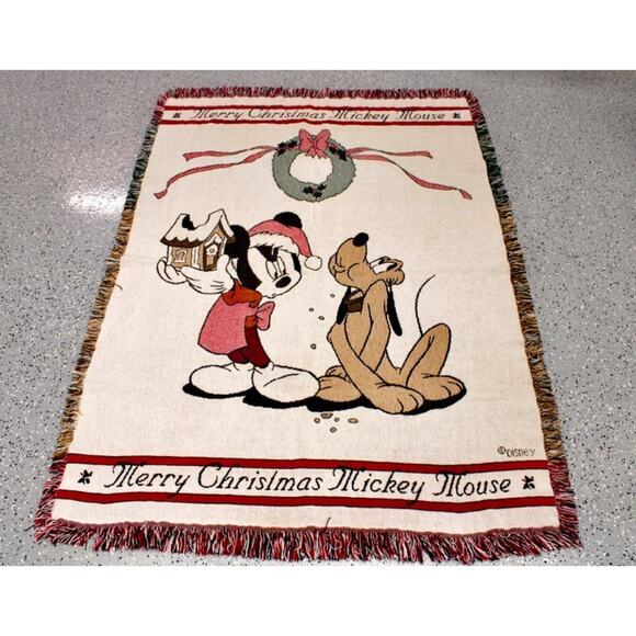 Disney Merry Christmas Mickey Mouse Pluto Tapestry Throw Blanket 48 x 66 - Picture 2 of 9